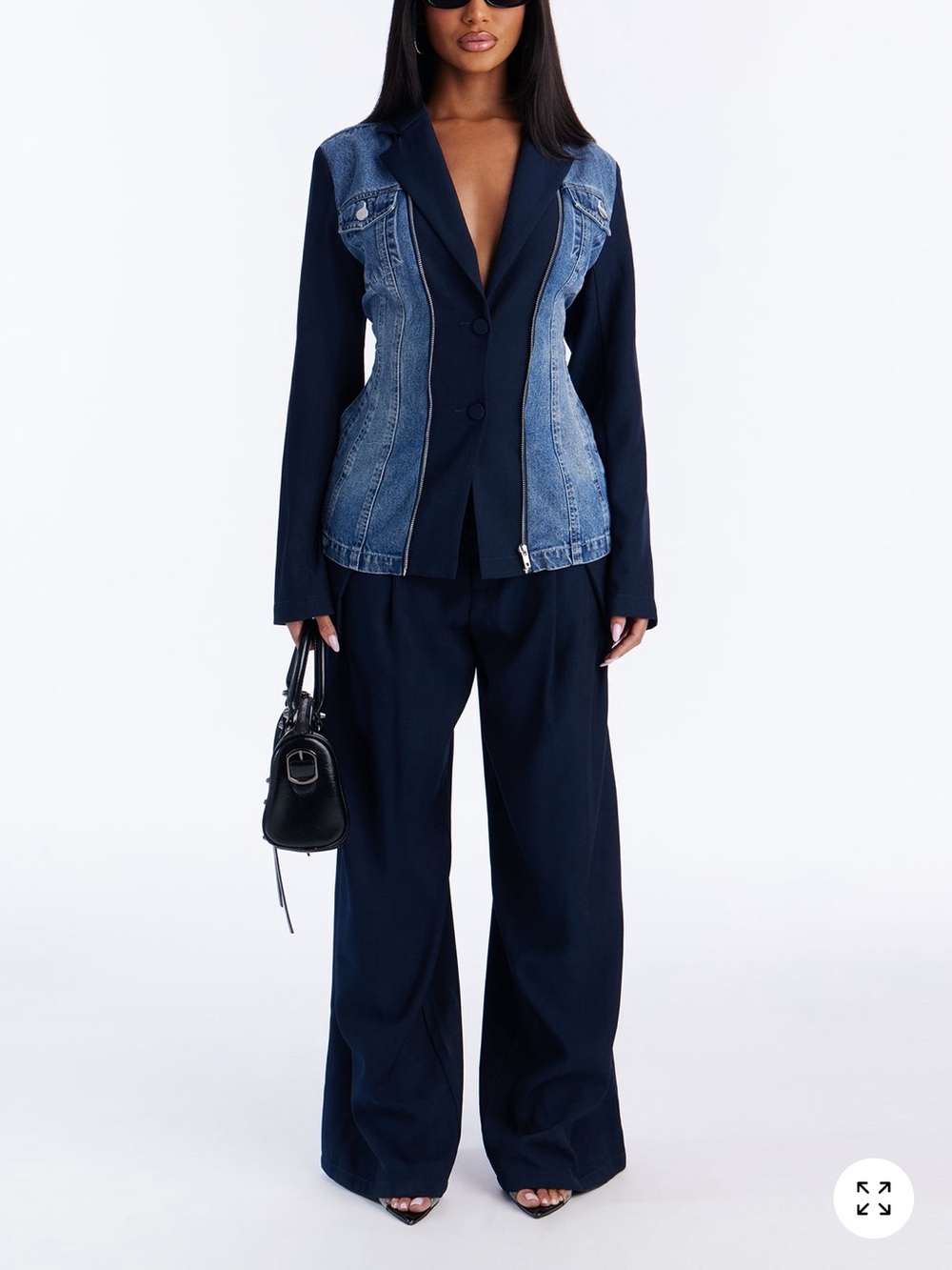 Navy Blazer with Denim Paneling